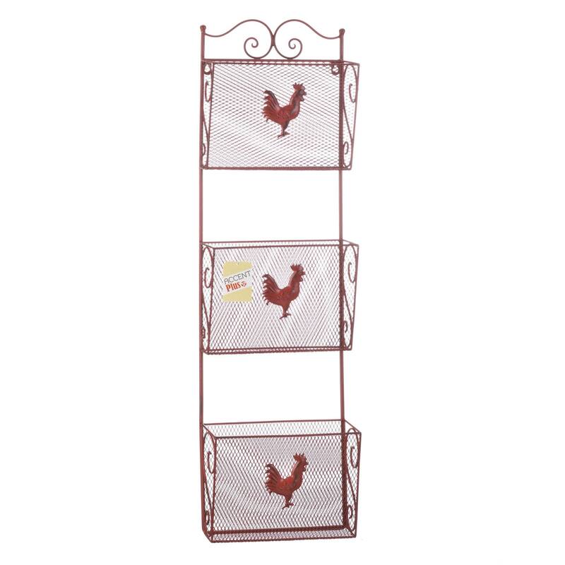 35" Red Rooster Contemporary Triple Storage Basket Organizers