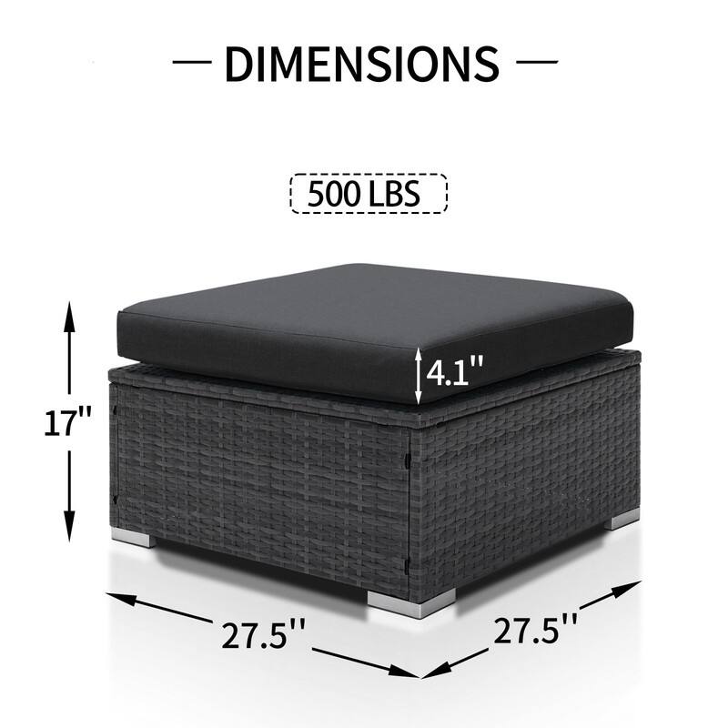 Outdoor Wicker Rattan Ottomans with Soft Cushions (Set of 2)