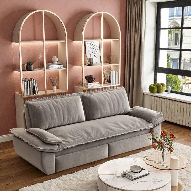 73.2" Pull Out Sofa Bed, 3-in-1 Convertible Queen Sleeper Sofa, Velvet Loveseat Couch for Living Room Bedroom - Grey