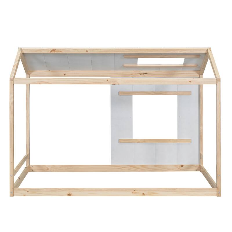 Twin House-Shaped Platform Bed with Roof and Window, Sturdy Pine Wood & MDF Frame - Perfect for Kids' Bedrooms, Easy Assembly