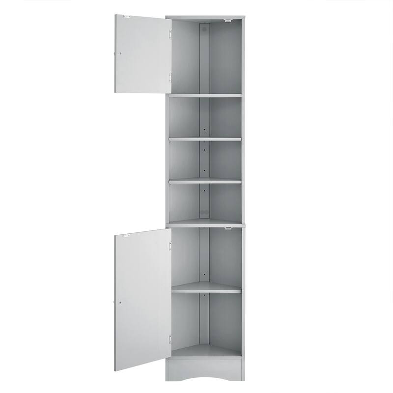 GDFStudio - Evelyn Tall Corner Bathroom Cabinet with Adjustable Shelves and Space-Saving Design