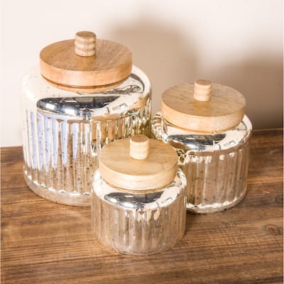The Novogratz Glass Decorative Jars with Wood Lids (Set of 3) - S/3 5", 7", 9"H