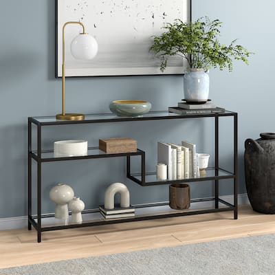 Mathis 55" Wide Rectangular Console Table with Glass Top