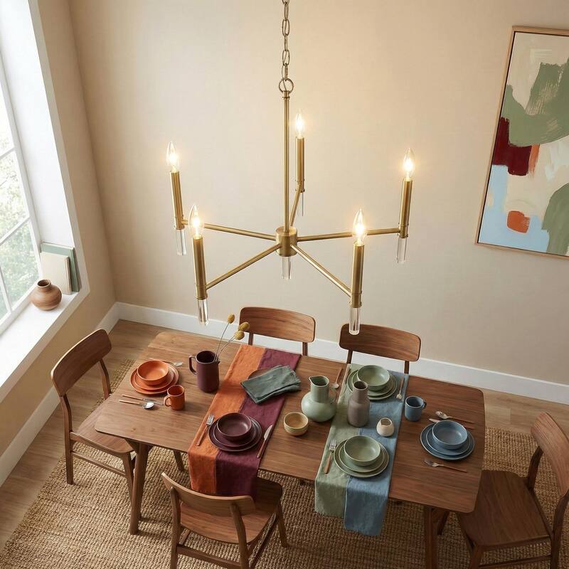 Rotto Five-Light Chandelier and Candle-Style Design - Champagne bronze