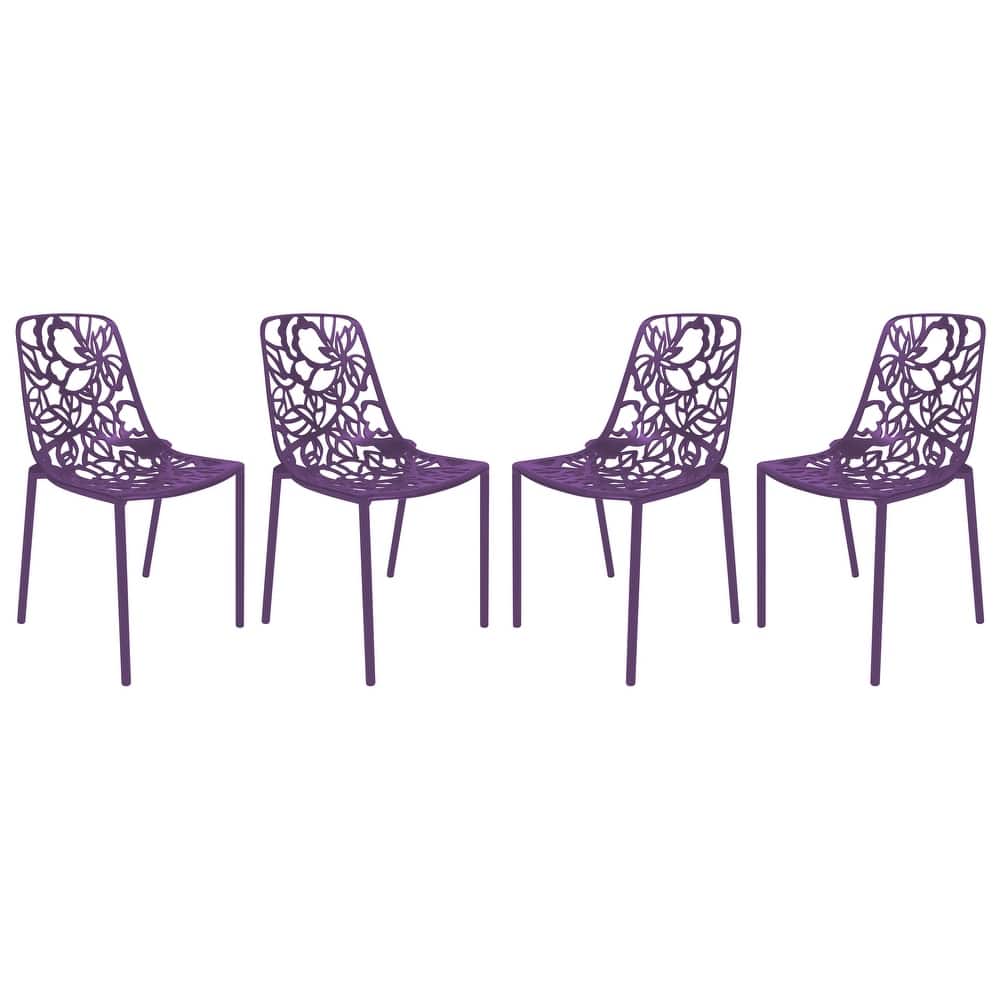 Devon Stackable Outdoor Aluminum Dining Chair with Floral Cutout, UV-Protected, Weather-Resistant Patio Seating