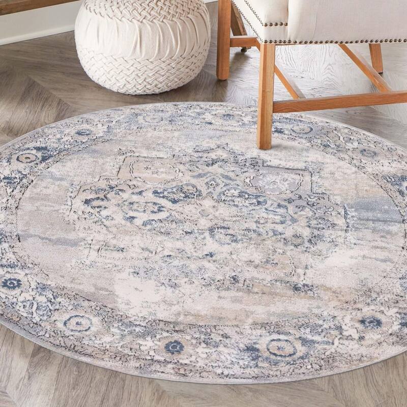 Transitional Wedo Collection Area Rug - 6'1" Round - Gray