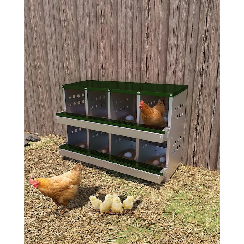 8-Compartment Metal Chicken Nesting Box, Waterproof Egg Laying Box - Green 8 Compartments