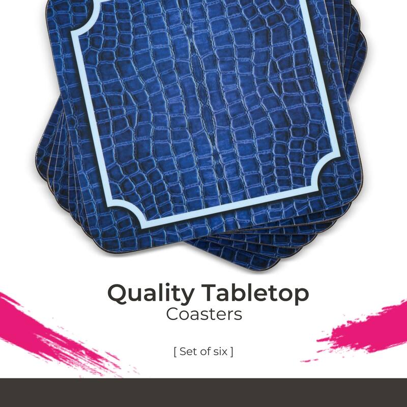 Pimpernel Set of 6 Blue Croc Leather Collection Coasters - 4 Inch