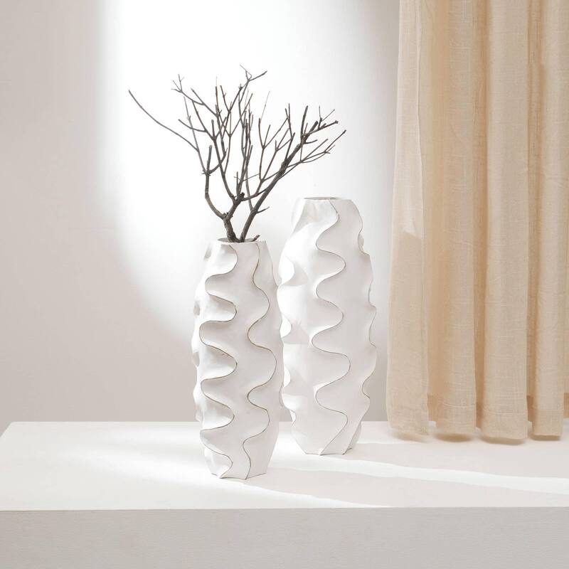 Kymira Decorative Handcrafted Mango Wood White Vase for Living Room- 6X17" - Natural
