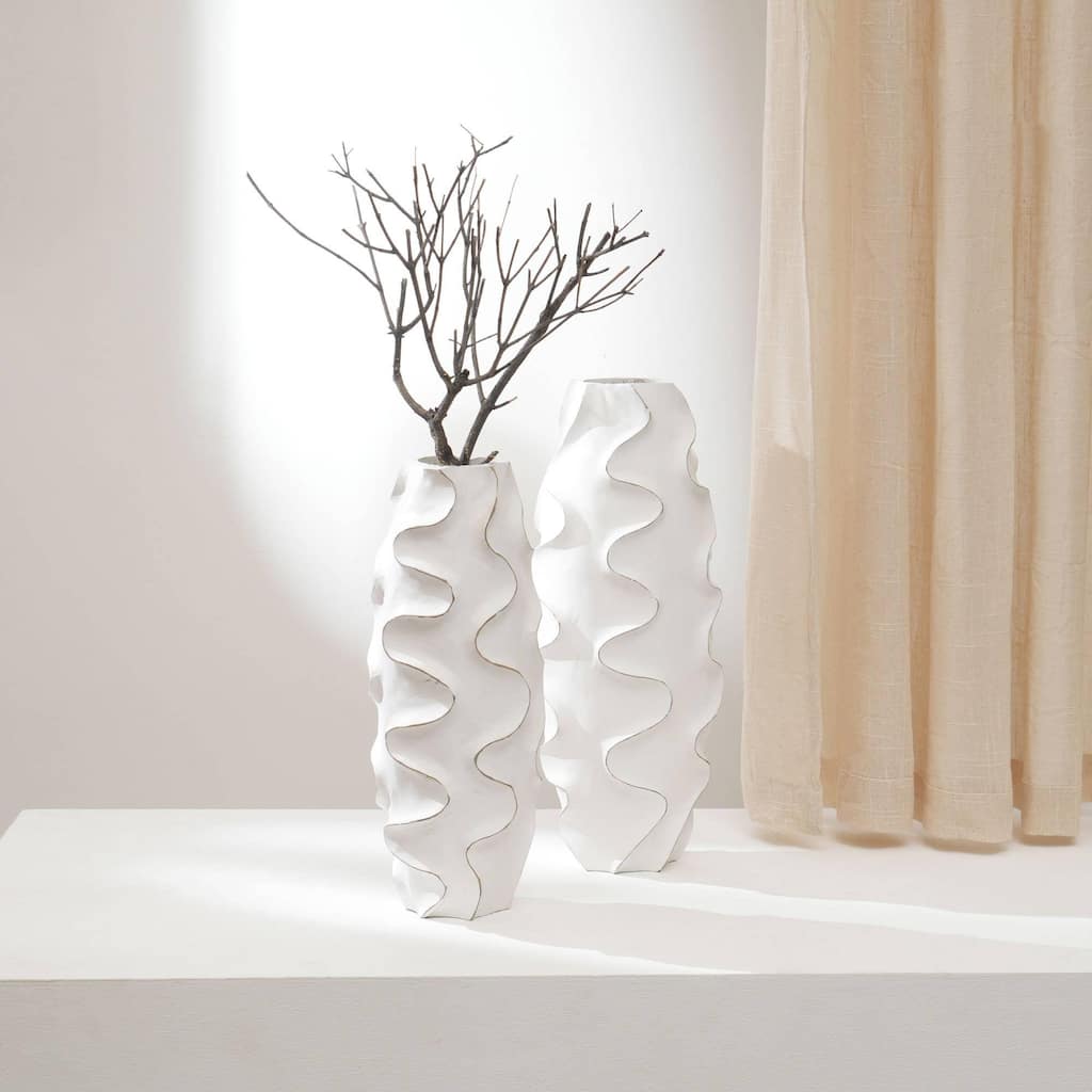 Kymira Decorative Handcrafted Mango Wood White Vase for Living Room- 6X17"