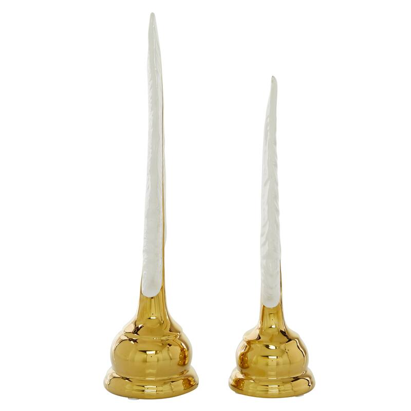 Ceramic Bird Feathers Sculpture - Set of 2 Gold - CosmoLiving by Cosmopolitan - 4"W x 4"L x 15"H