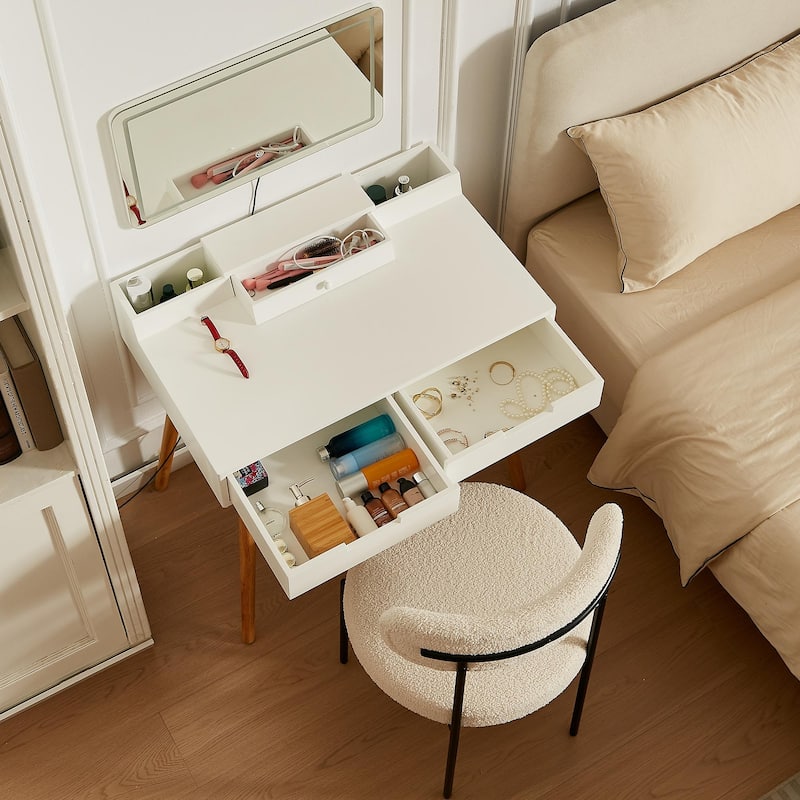 Makeup Vanity Desk with Removable Mirror and Lights,3 Color Modes & Adjustable Brightness Dressing Table with 2 Drawers
