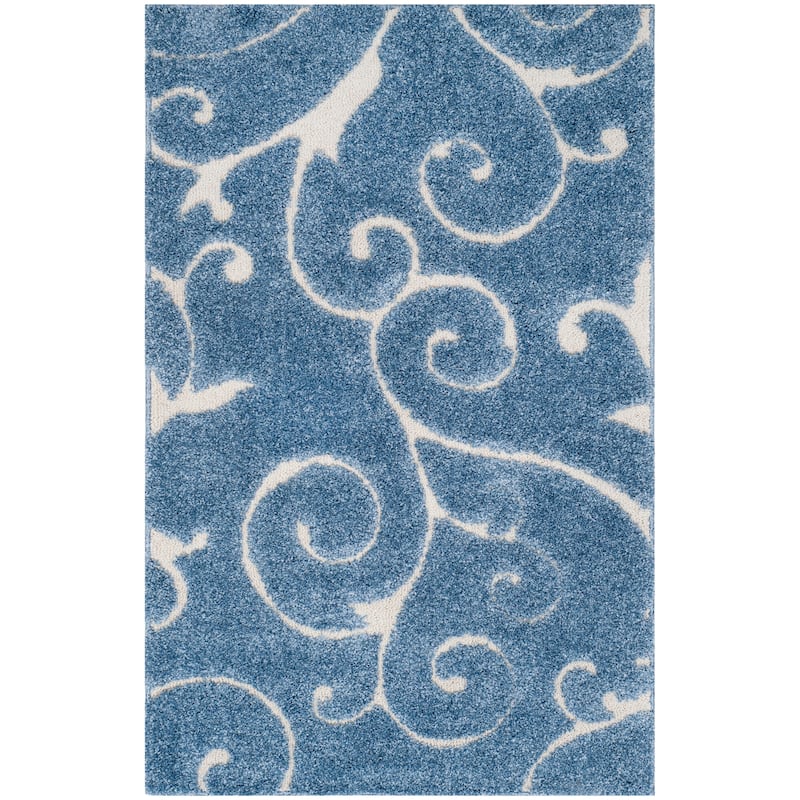 SAFAVIEH Florida Shag Shahin Scroll 1.2-inch Thick Textured Rug - 2'3" x  4' - Light Blue/Cream - Runner/Rectangle