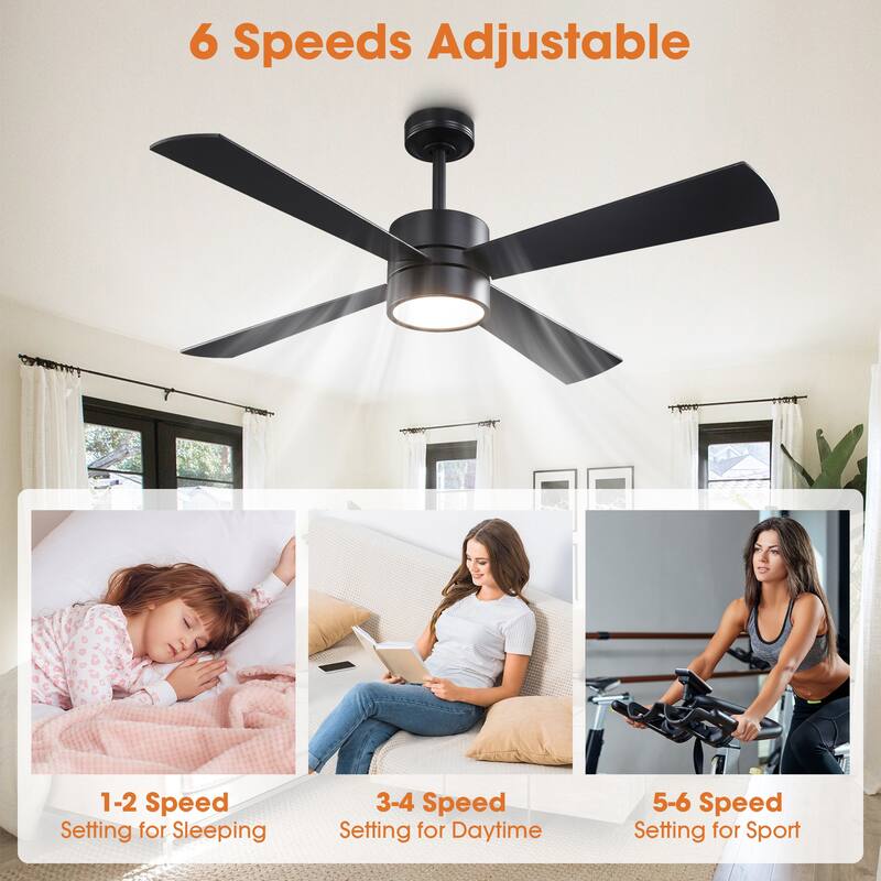 52" Black/ Distressed Brass Smart Dimmable RGB Ceiling Fan with Remote and App Control