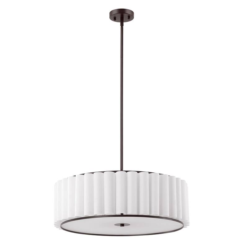 Modern Chandelier Bronze 24" 5-Light White Linen Shade