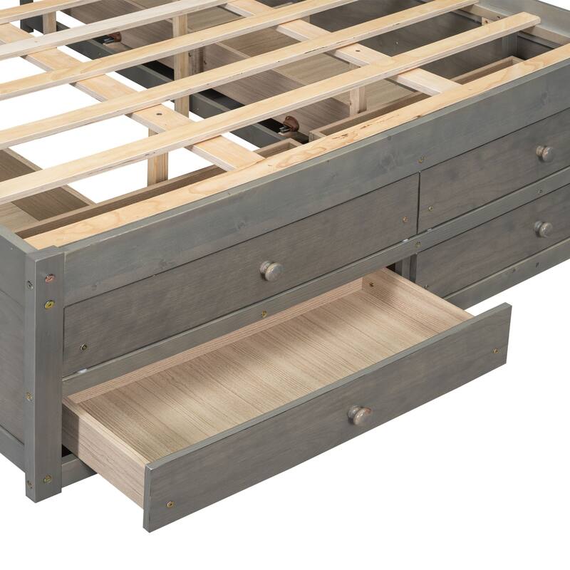 Platform Bed with Storage Headboard and 8 Drawers