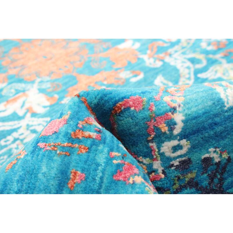 ECARPETGALLERY Hand-knotted Heritage Turquoise Silk, Wool Rug - 2' 7" x 11' 8"