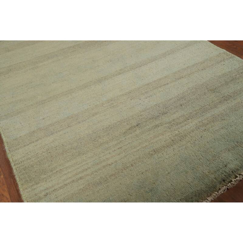 Light Green Striped Gabbeh Oriental Foyer Rug Handmade Wool Carpet - 2'8"x 4'1"
