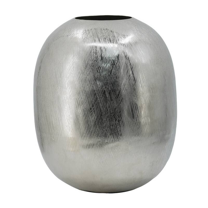 Chan 13 Inch Modern Metal Vase, Curved Round Shape Metallic Silver Finish
