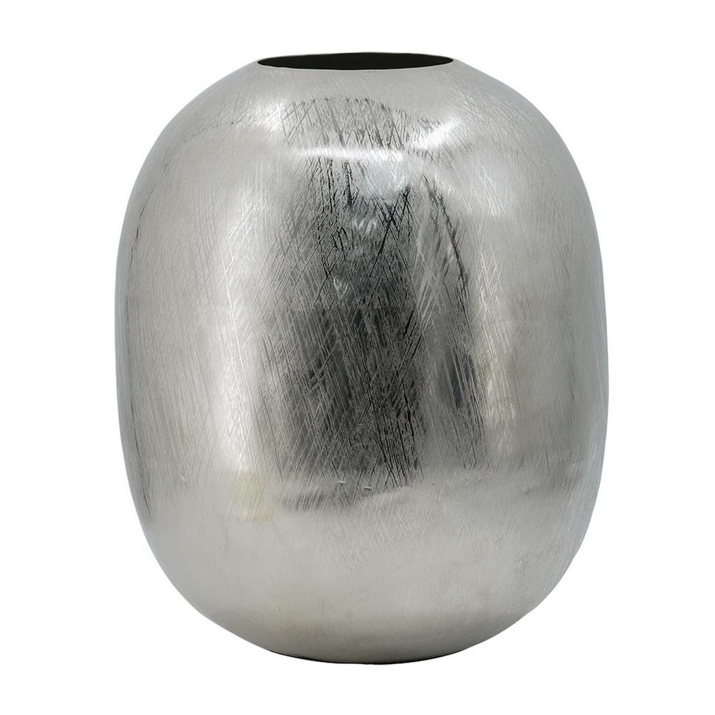 Chan 13 Inch Modern Metal Vase, Curved Round Shape Metallic Silver Finish