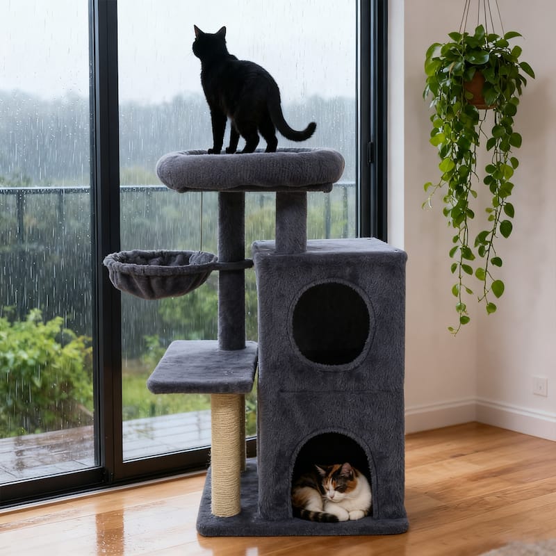 Gymax 33.5'' Cat Tree w/ 2-Tier Condo Padded Plush Top Perch Sisal