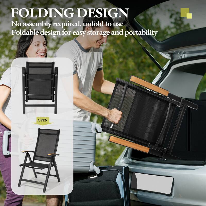 11-Piece Outdoor Aluminum Dining Table with Umbrella Hole and Foldable Dining Chairs with Adjustable Back