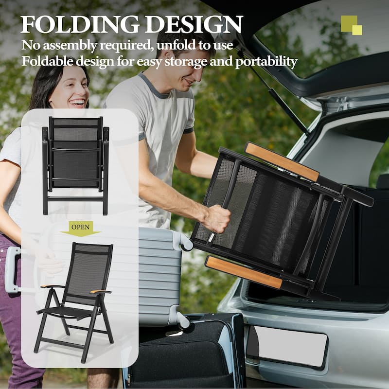 9-Piece Set Outdoor Aluminum Dining Table and Foldable Adjustable Dining Chairs