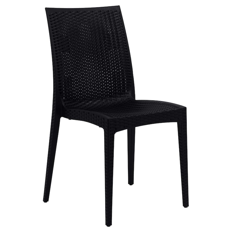 Mace Outdoor Wicker-Style Weather-Resistant and Stackable Dining Chair for Patios, Cafes, Indoor and Outdoor - Black