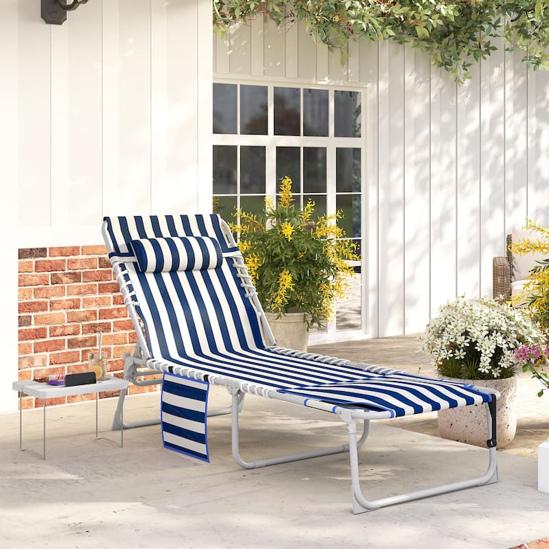 Outsunny Tanning Chair with Face Hole, Side Table, 5-Position Reclining Folding Chaise Lounge Chair - Blue