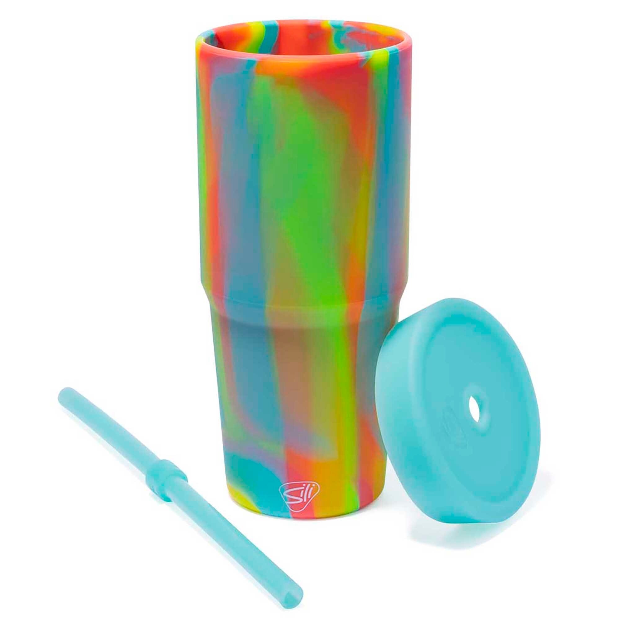 JoyJolt Glass Tumbler with 1 Straws & Non Slip Silicone Sleeve - 20 oz - Aqua