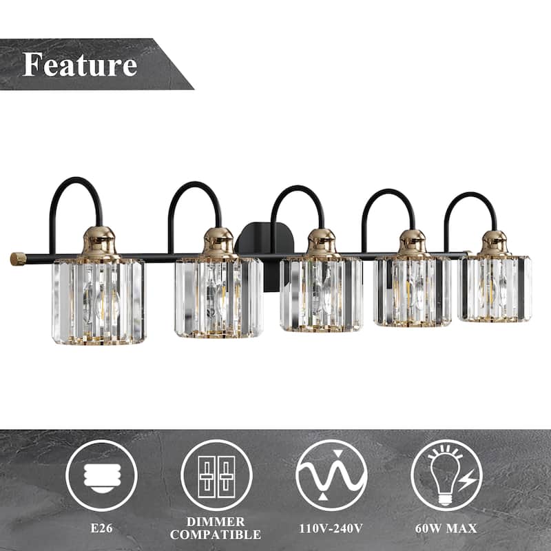 ExBrite Modern Rose Gold Dimmable Bathroom Crystal Vanity Lights