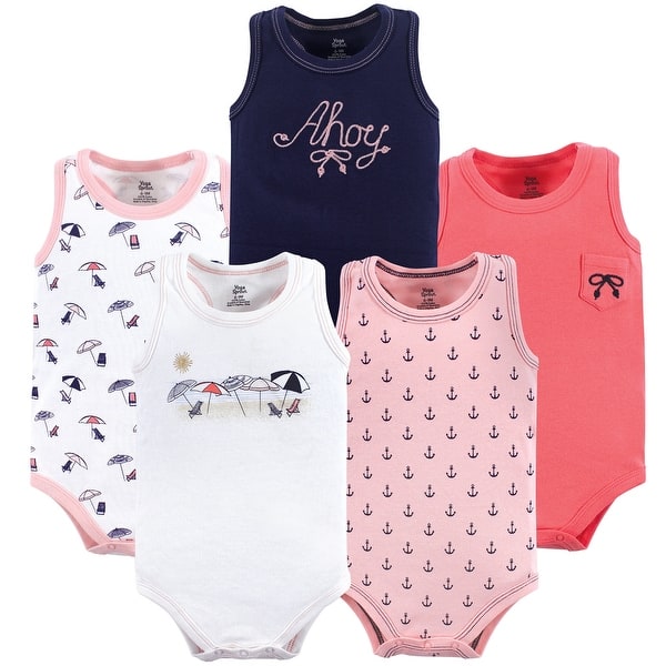 slide 1 of 1, Yoga Sprout Baby Girl Cotton Bodysuits 5pk, Sandy Beach 0-3 Months - Sandy Beach