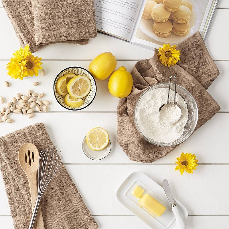 DII Solid Honey Gold Windowpane Terry Dishtowel 4 Piece