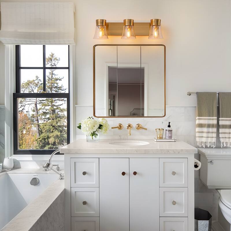 3-Light Bathroom Vanity Light with Seedy Glass Shade Wall Sconces - 23.6''W