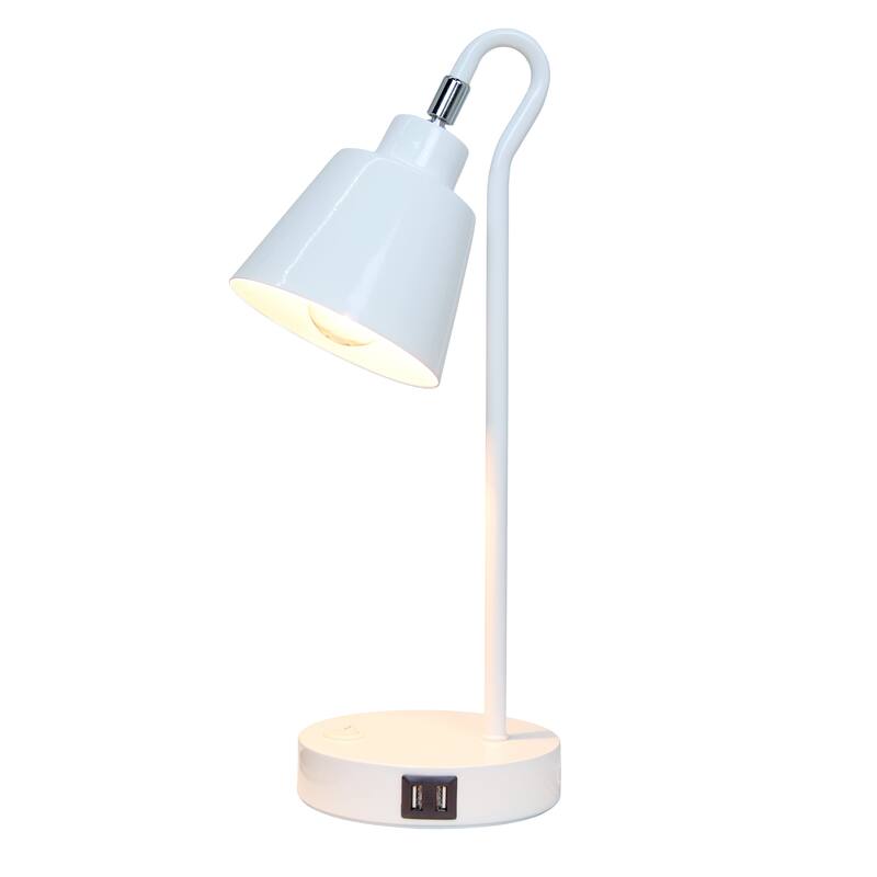 Modern Metal Desk Lamp with Dual USB Charging Ports Adjustable Arm Multiple Colors - 7.28” x 5.60” x 16”