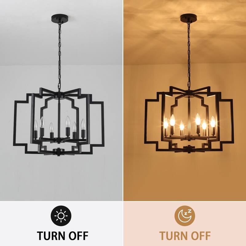 Elegant retro 6-light metal semi-openwork lampshade with adjustable height suspension rod suitable for multiple different spaces