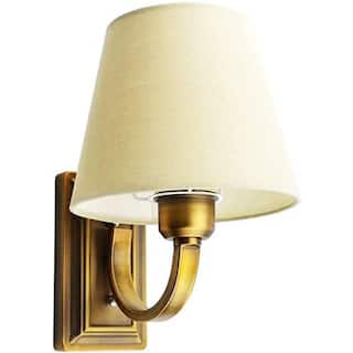 Vintage wall light fixture with fabric shade classic arm wall sconce