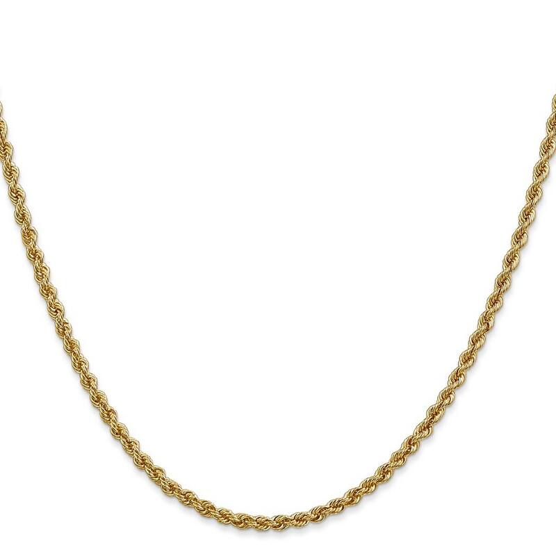 Curata 14k Yellow Gold 2.5mm Handmade Regular Rope Chain Anklet Bracelet - 10 Inch