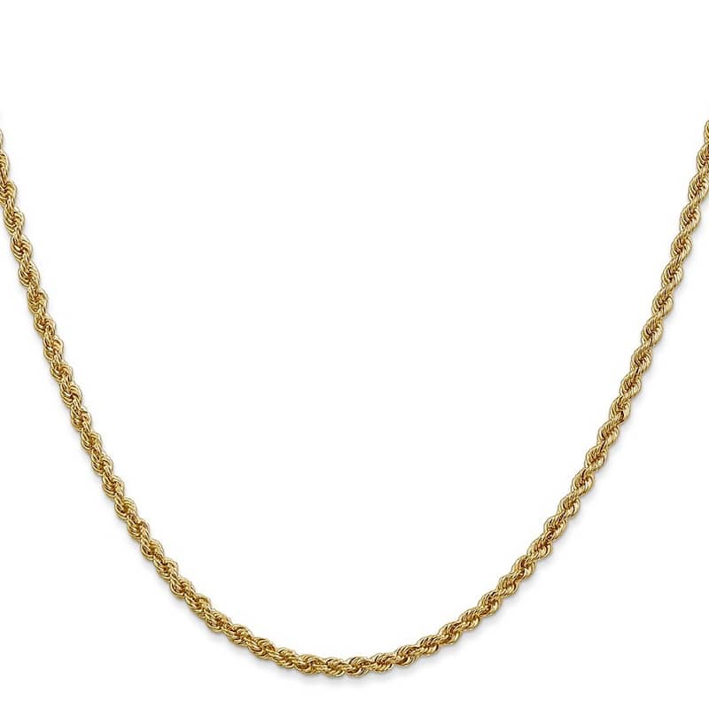 Curata 14k Yellow Gold Solid 2.5mm Handmade Regular Rope Chain Bracelet Lobster Claw