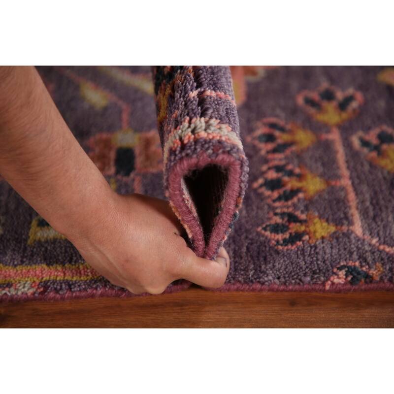 All-Over Purple Kazak Indian Runner Rug Handmade Wool Carpet - 2'6"x 15'10"