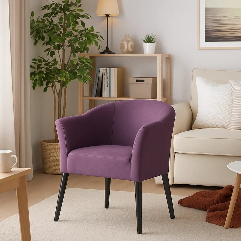Onyx Armchair with Low Back Design, Birch Wood Frame, Plum Purple
