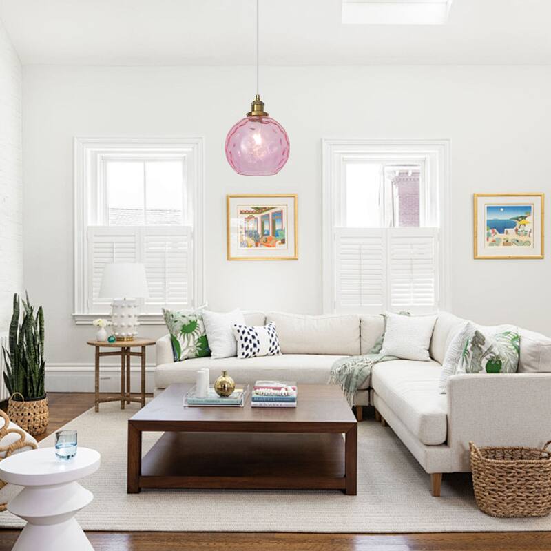 1-Light Glam Modern Metal Hanging Foyer Pendant Light with Glass Shade for Kitchen Island