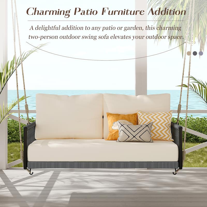 Woven Rope Outdoor Swing Sofa with Soft Cushions