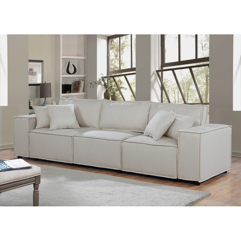 Modern Chaise Longue Sofa Upholstered Linen Sofa 3-Seater Sofa in