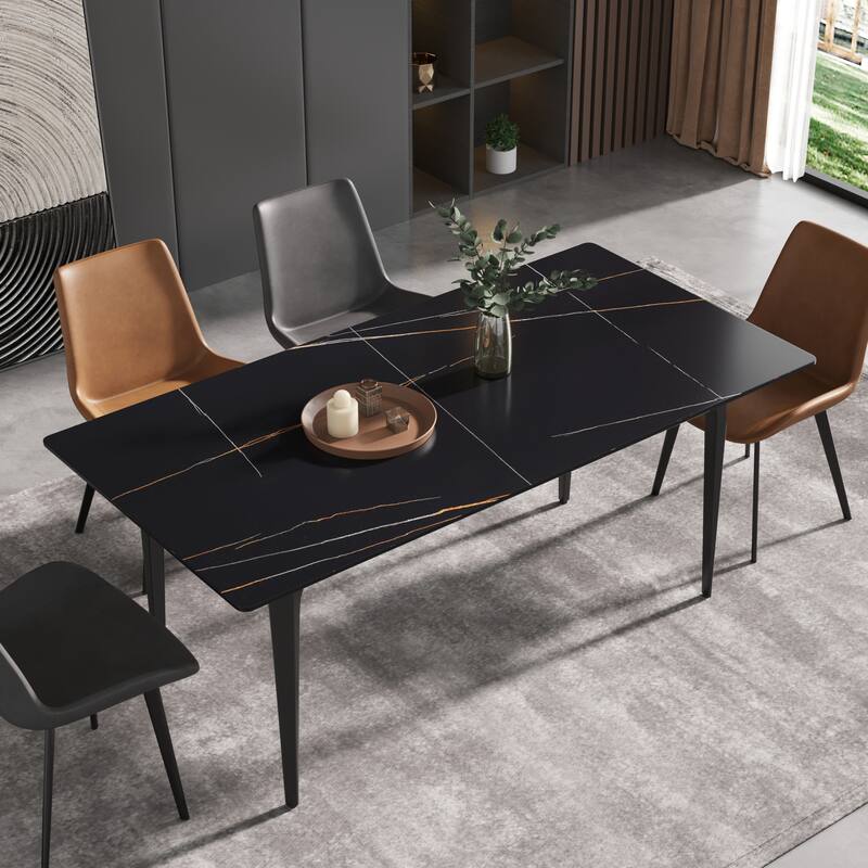 71" Modern Simply Marble Dining Table, Rectangular Sintered Stone Top and Carbon Steel legs