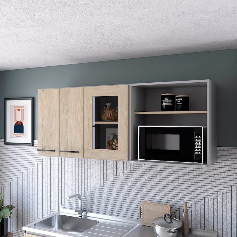 Devoux 3-Door 2-Shelf Wall Cabinet Light Pine - Brown