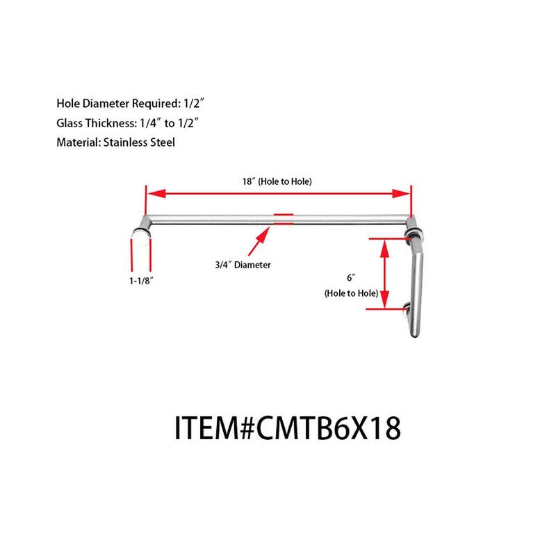 CEL Round Tubing Mitered Corner 6" Pull Handle with 18" Towel Bar Comb Set for Shower Door