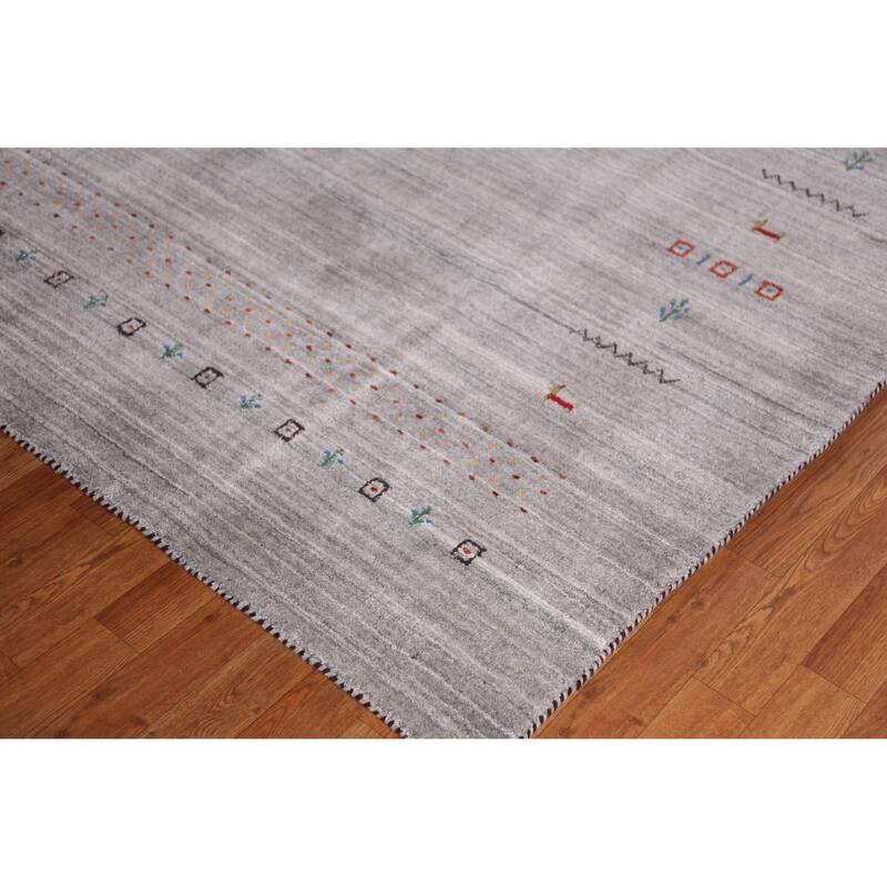Hand Knotted Oriental 100% Wool Carpet Tribal Animal Pictorial Greys & Charcoal Gabbeh Area Rug - 9' 10'' X 7' 10''