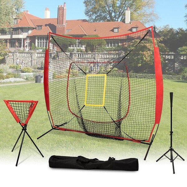 5'x5' Folding Baseball Practice Pitching Net w Strike Zone and Portable Case 