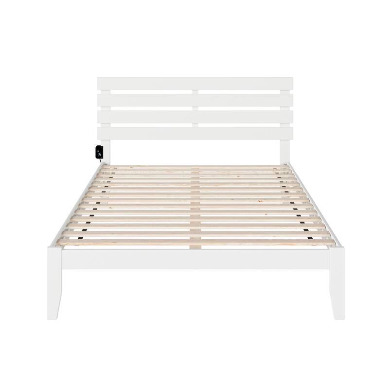 Modern Bed with USB Charger - Grey Finish, Supportive Slat Kit - No Foundation Needed